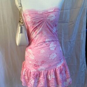 LoveShackFancy Strapless Dress in Pink Floral